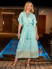 Joe Browns Sky Blue Petite Embellished Boho Border Trim Maxi Dress - Image 2 of 7