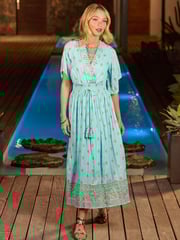 Joe Browns Sky Blue Petite Embellished Boho Border Trim Maxi Dress - Image 5 of 7