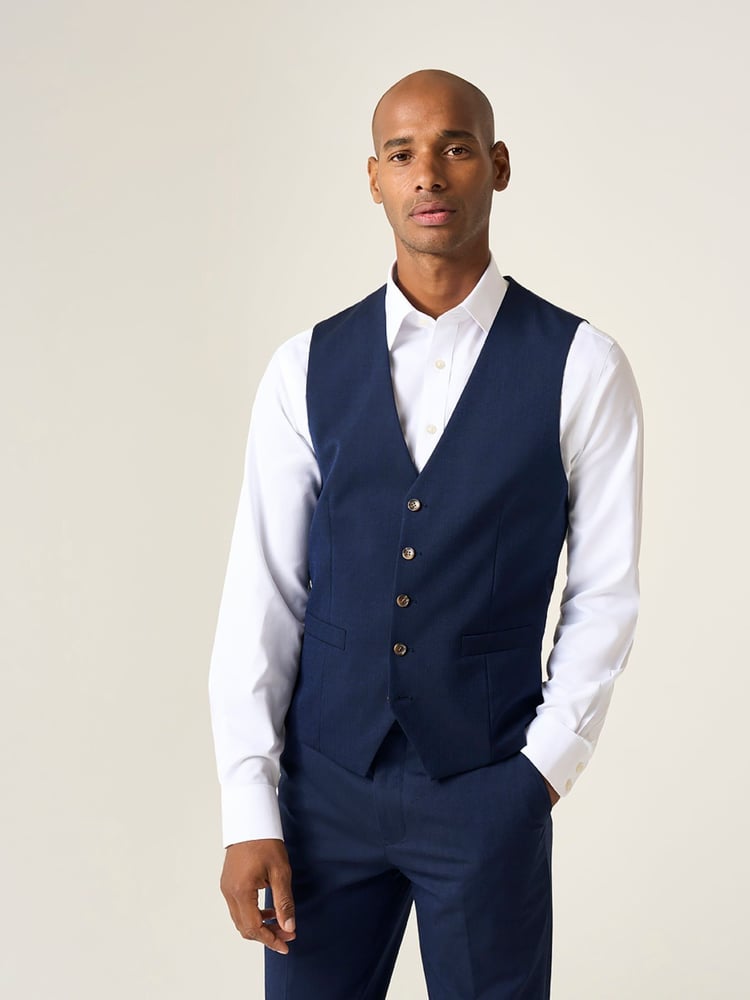 Skopes Blue Tailored Fit Caspian Single Breasted Stretch Look Suit Waistcoat - Image 1 of 4