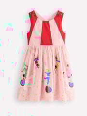 Boden Red Zadie Embroidered Acrobats Appliqué Back 100% Cotton Dress - Image 2 of 4