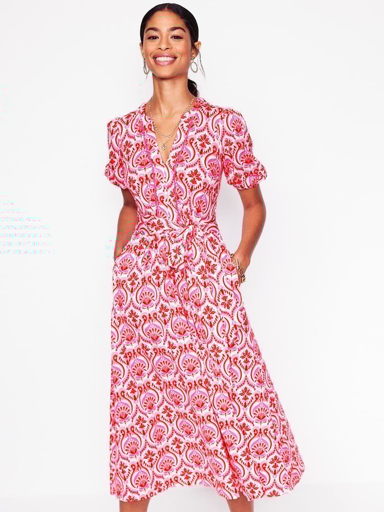 Boden Red Marun Sofia Trim Jersey Midi Dress - Image 2 of 5 Boden Red Marun Sofia Trim Jersey Midi Dress - Image 2 of 5