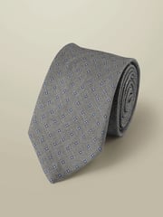 Charles Tyrwhitt Grey Silk Linen Printed Tie - Image 1 of 2