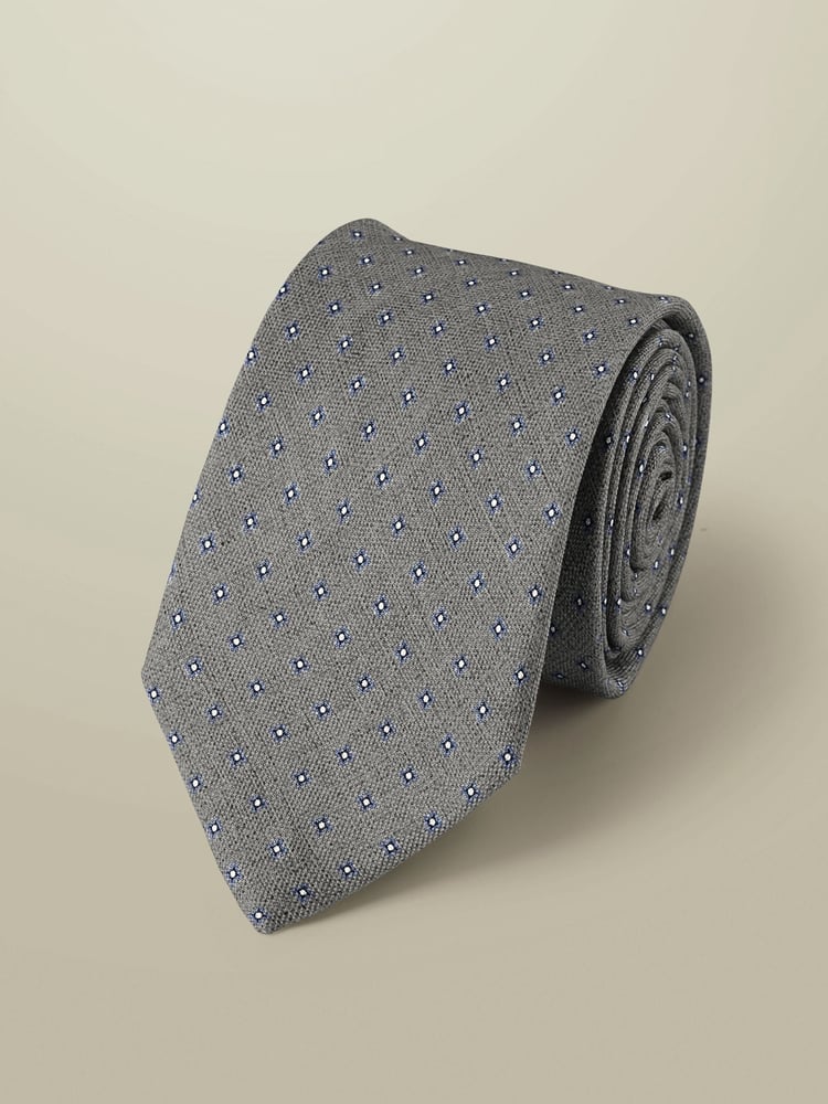 Charles Tyrwhitt Grey Silk Linen Printed Tie - Image 1 of 2