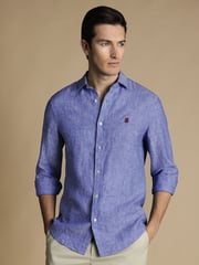 Charles Tyrwhitt Cobalt Blue Classic Fit Plain RFU Pure 100% Linen Shirt - Image 1 of 6