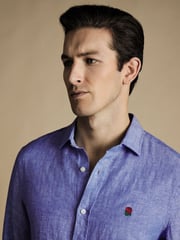 Charles Tyrwhitt Cobalt Blue Classic Fit Plain RFU Pure 100% Linen Shirt - Image 2 of 6