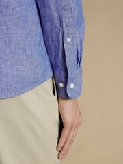 Charles Tyrwhitt Cobalt Blue Classic Fit Plain RFU Pure 100% Linen Shirt - Image 3 of 6