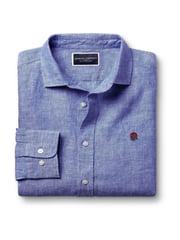 Charles Tyrwhitt Cobalt Blue Classic Fit Plain RFU Pure 100% Linen Shirt - Image 4 of 6