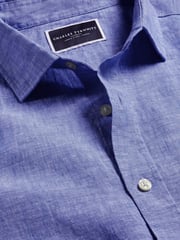 Charles Tyrwhitt Cobalt Blue Classic Fit Plain RFU Pure 100% Linen Shirt - Image 5 of 6