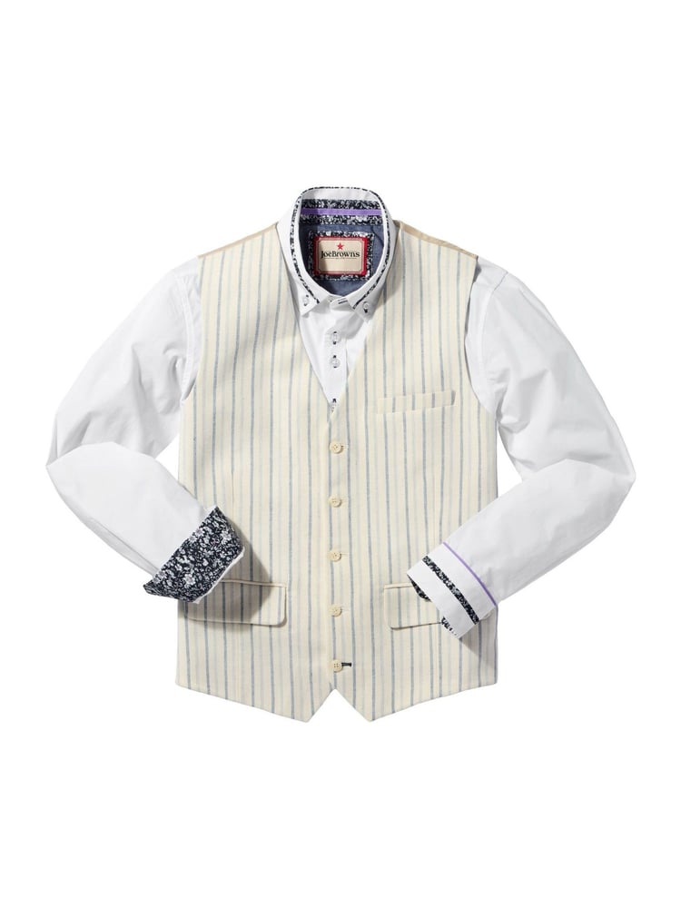 Joe Browns Grey Striped Linen Blend Suit Waistcoat - Image 5 of 5