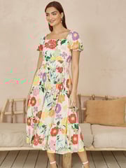 Yumi Cream Big Floral Midi Dress - Image 2 of 5