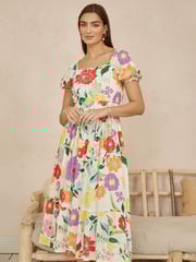 Yumi Cream Big Floral Midi Dress - Image 3 of 5