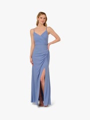 Adrianna Papell Blue Stretch Mesh Draped Gown - Image 1 of 6