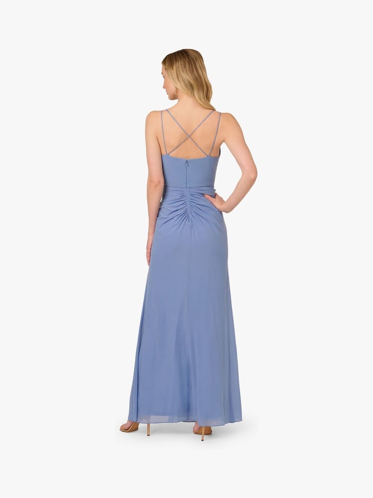 Adrianna Papell Blue Stretch Mesh Draped Gown - Image 2 of 6