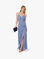 Adrianna Papell Blue Stretch Mesh Draped Gown - Image 3 of 6