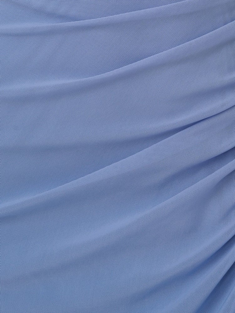Adrianna Papell Blue Stretch Mesh Draped Gown - Image 6 of 6