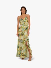 Adrianna Papell Green Printed Strap Cascade Gown - Image 1 of 6