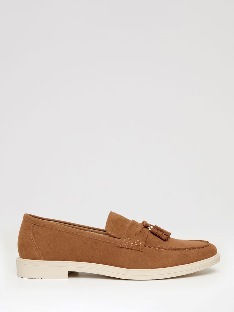 Threadbare Brown Faux Suede Tassel Loafers - Image 1 of 4