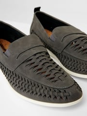 Threadbare Grey Faux Suede Woven Loafers - Image 2 of 4