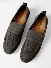 Threadbare Grey Faux Suede Woven Loafers - Image 3 of 4