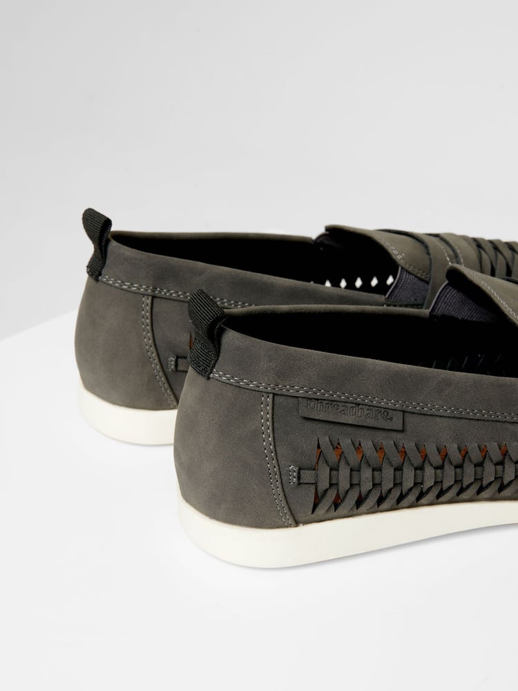 Threadbare Grey Faux Suede Woven Loafers - Image 4 of 4