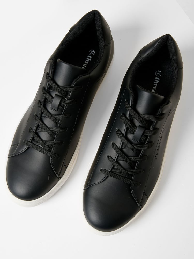Threadbare Black PU Court Trainers - Image 2 of 4
