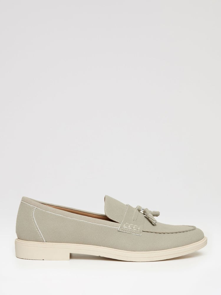 Threadbare Grey Faux Suede Tassel Loafers - Image 1 of 4
