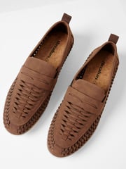 Threadbare Brown Faux Suede Woven Loafers - Image 2 of 4