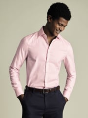 Charles Tyrwhitt Pink Slim Fit Slim Fit Non-Iron Check Cotton Linen Shirt - Image 1 of 6