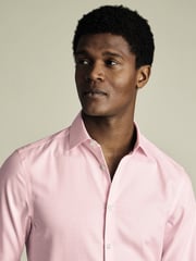 Charles Tyrwhitt Pink Slim Fit Slim Fit Non-Iron Check Cotton Linen Shirt - Image 2 of 6