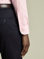 Charles Tyrwhitt Pink Slim Fit Slim Fit Non-Iron Check Cotton Linen Shirt - Image 3 of 6