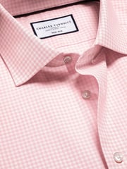 Charles Tyrwhitt Pink Slim Fit Slim Fit Non-Iron Check Cotton Linen Shirt - Image 4 of 6