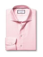 Charles Tyrwhitt Pink Slim Fit Slim Fit Non-Iron Check Cotton Linen Shirt - Image 5 of 6