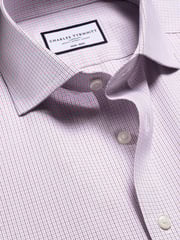 Charles Tyrwhitt Purple Slim Fit Slim Fit Non-Iron Cutaway Collar Fine Check 100% Cotton Shirt - Image 4 of 6