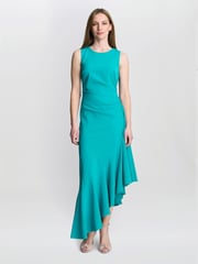 Gina Bacconi Green Paige Asymmetric Frill Hem Dress - Image 1 of 6