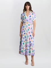 Gina Bacconi Purple Liv Seashell Print Shirt Dress - Image 1 of 5