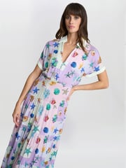Gina Bacconi Purple Liv Seashell Print Shirt Dress - Image 4 of 5