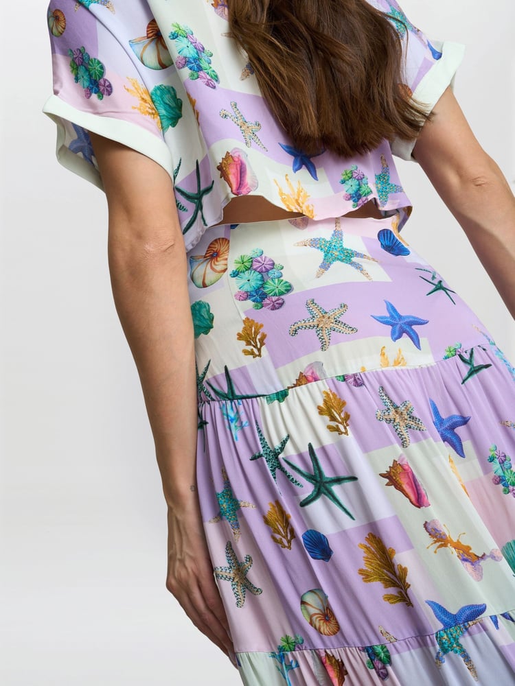 Gina Bacconi Purple Liv Seashell Print Shirt Dress - Image 5 of 5