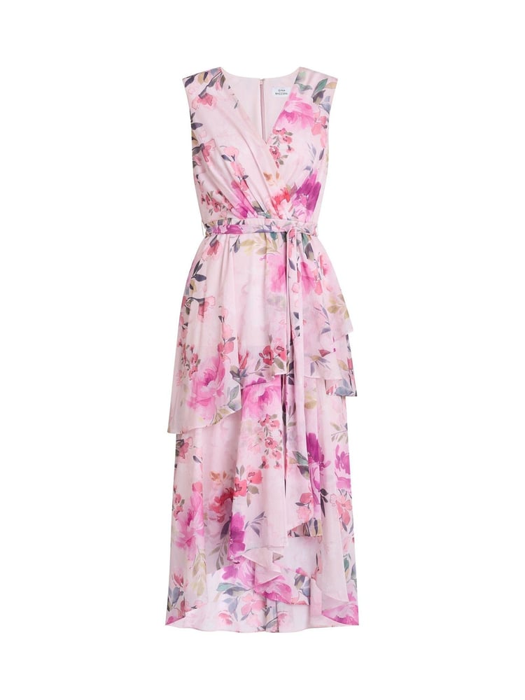 Gina Bacconi Pink Evelynn Floral Print Wrap Effect Hi-low Dress - Image 7 of 7