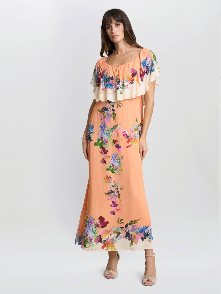 Gina Bacconi Orange Samantha Off The Shoulder Frill Dress - Image 1 of 4