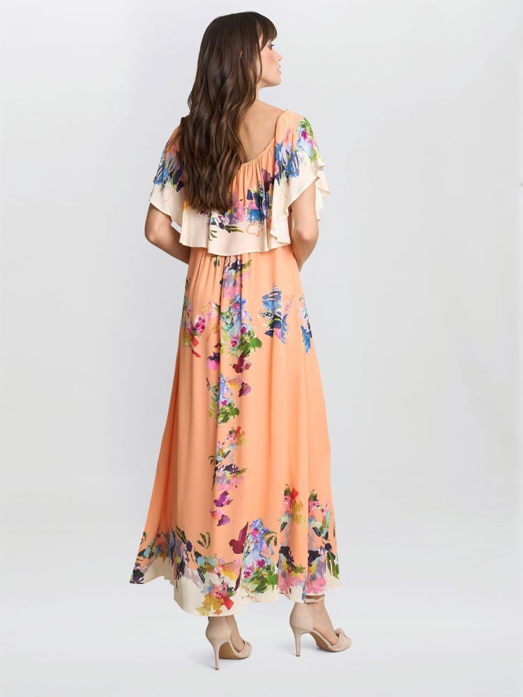 Gina Bacconi Orange Samantha Off The Shoulder Frill Dress - Image 2 of 4