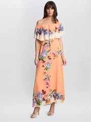 Gina Bacconi Orange Samantha Off The Shoulder Frill Dress - Image 4 of 4