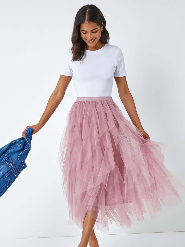 Roman Pink Elasticated Mesh Layered Skirt - Image 1 of 5