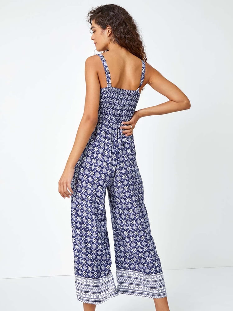 Roman Blue Border Print Culotte Jumpsuit - Image 2 of 5
