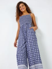 Roman Blue Border Print Culotte Jumpsuit - Image 3 of 5