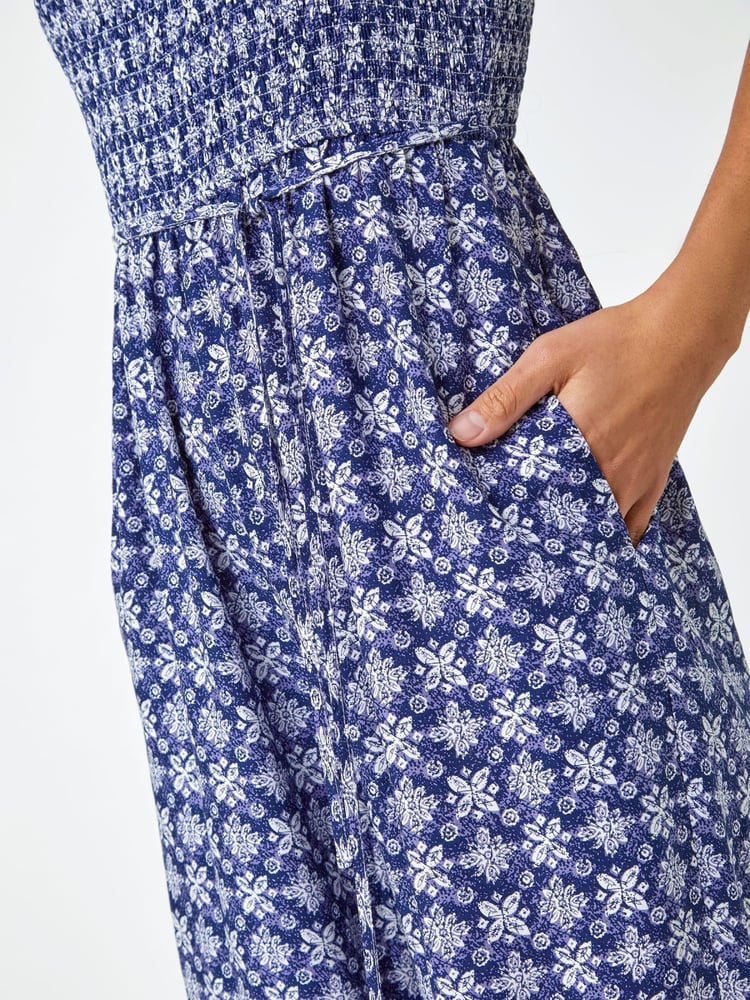 Roman Blue Border Print Culotte Jumpsuit - Image 5 of 5