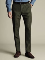 Charles Tyrwhitt Green Slim Fit Slim Fit 100% Linen Trousers - Image 1 of 5