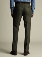 Charles Tyrwhitt Green Slim Fit Slim Fit 100% Linen Trousers - Image 2 of 5