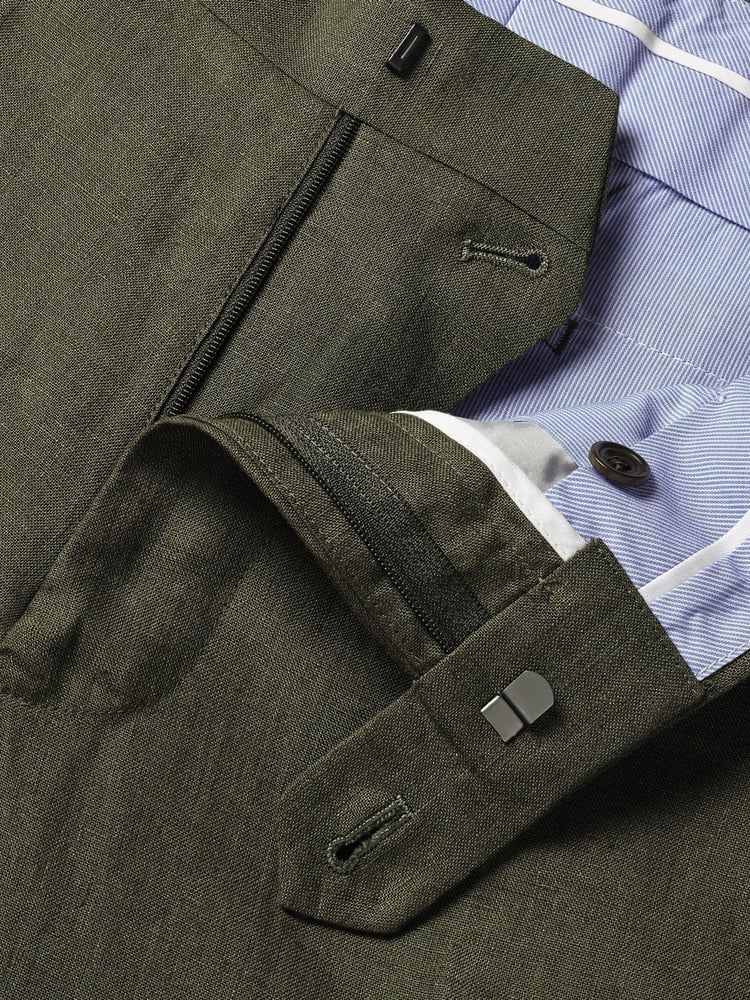Charles Tyrwhitt Green Slim Fit Slim Fit 100% Linen Trousers - Image 5 of 5
