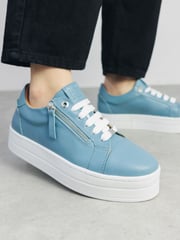 Moda In Pelle Abbiy Chunky Slab Sole Side Zip Lace Up Trainers - Image 1 of 5