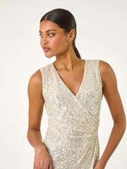 Roman Metallic Sequin Side Twist Wrap Maxi Dress - Image 3 of 5